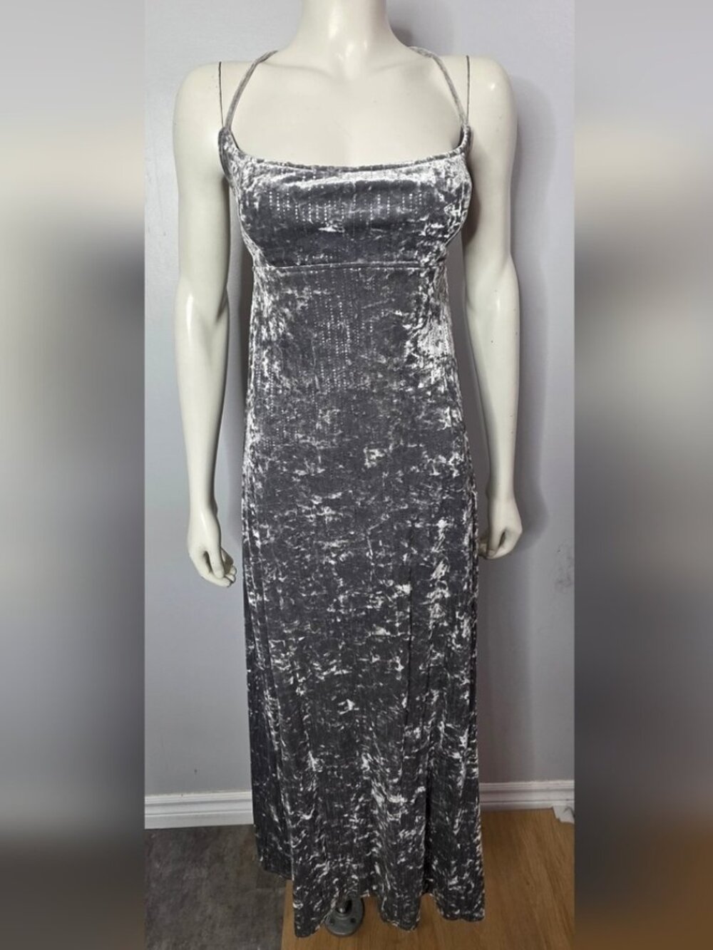 90s Silver Crushed Velvet Dress